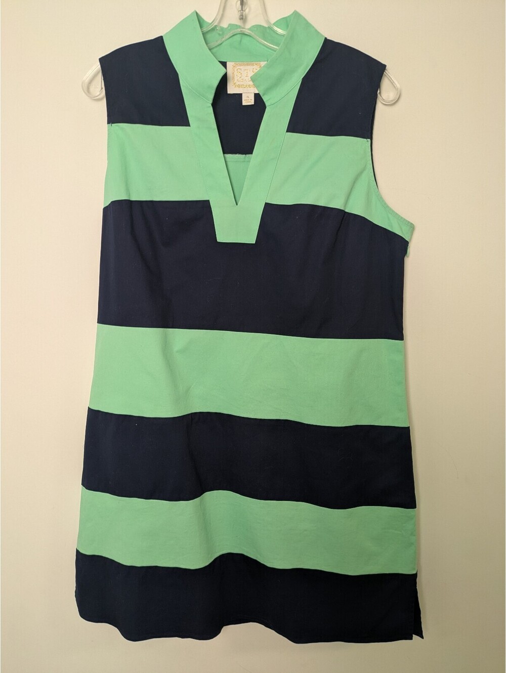 Sail to Sable Navy & Mint Striped Tunic Dress – Size XL Sleeveless Shift Dress